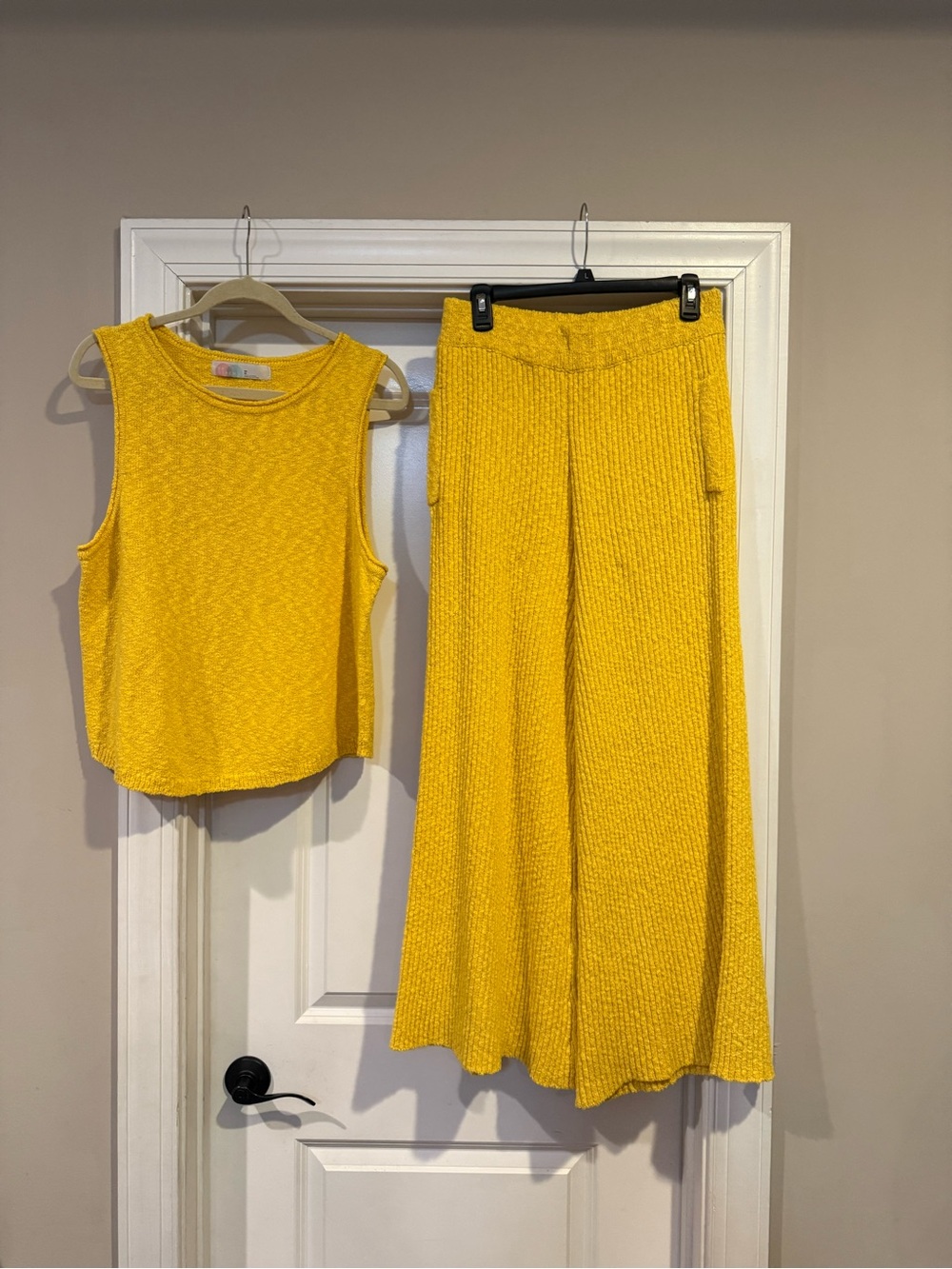 Free People Sunny Yellow Sweater Knit Tank Top and Wide-Leg Pants Set
